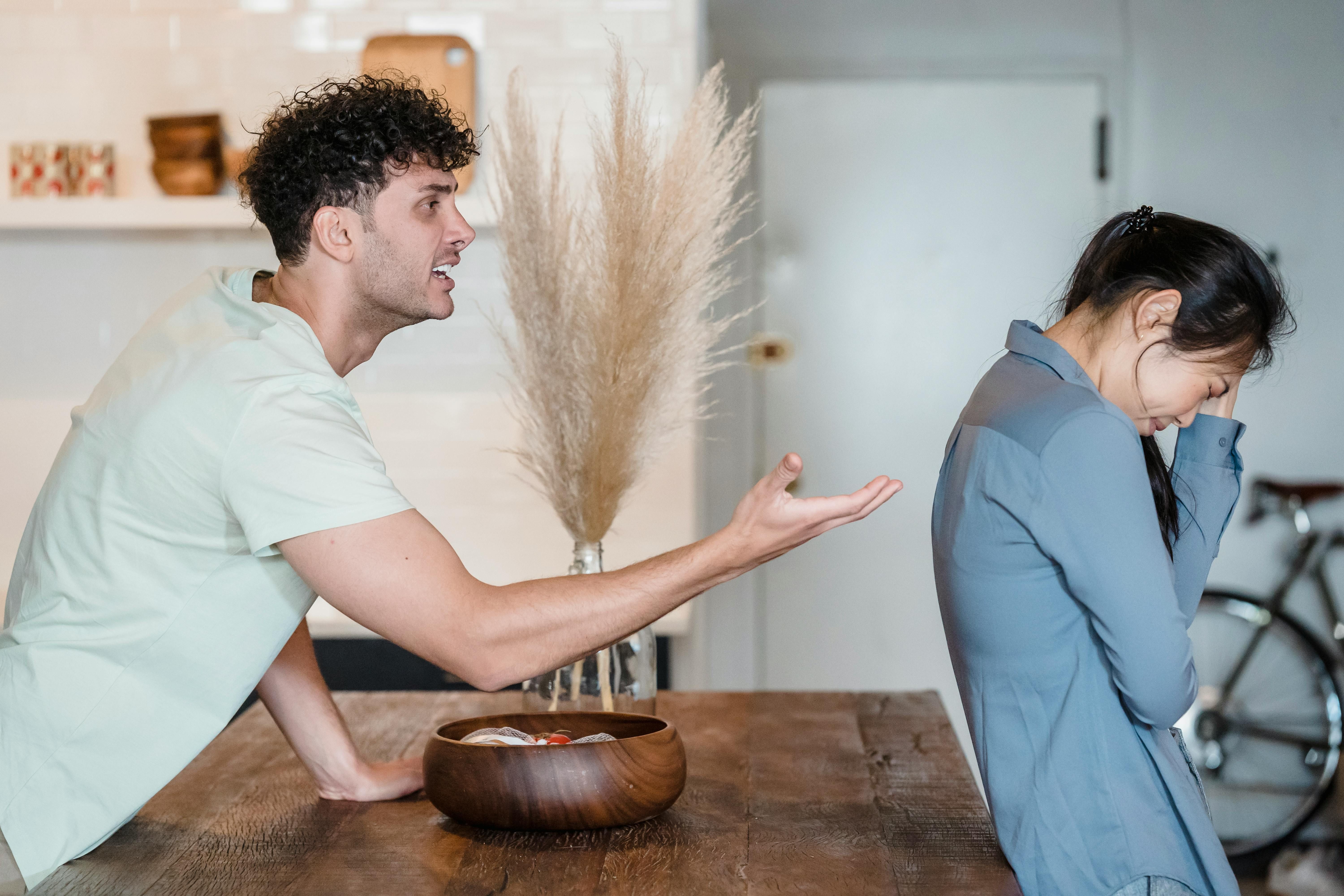 Couple having a tense evening discussion.